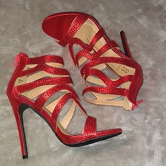 Scene Weaver Shoes - Red rhinestone metallic heels